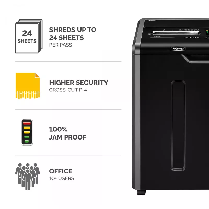 Fellowes 325Ci smulkintuvas 24 lapų kryžminis pjovimas su 83 l krepšiu, aukštas saugumas P4