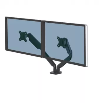 Fellowes Platinum Series dviejų monitorų laikiklis - monitorių stovas dviems 8 kg 40 colių ekranams - reguliuojamas dviejų monitorių stovas ant stalo - pakreipimas 45° pasukimas 180° sukimas 360° sukimas 360°, VESA 75 x 75/100 x 100 - juoda
