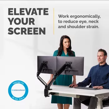 Fellowes Platinum Series dviejų monitorų laikiklis - monitorių stovas dviems 8 kg 40 colių ekranams - reguliuojamas dviejų monitorių stovas ant stalo - pakreipimas 45° pasukimas 180° sukimas 360° sukimas 360°, VESA 75 x 75/100 x 100 - juoda