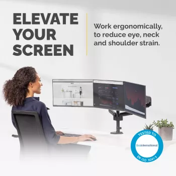 Fellowes Platinum Series trijų monitorų laikiklis - tvirtinimas trims 7 kg 27 colių ekranams - reguliuojamas trijų monitorių stalinis laikiklis - pakreipimas 45° pasukimas 180° sukimas 360° sukimas 360°, VESA 75x75/100x100 - juodas