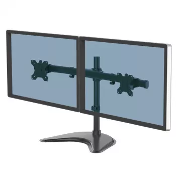 Fellowes Seasa dviejų monitorų laikiklis – laisvai pastatomas monitorių stovas 8 kg 27 colių ekranams – ergonomiškas reguliuojamas monitoriaus laikiklis – pakreipimas 45° pasukimas 120° sukimas 360°, VESA 75 x 75/100 x 100 – juodas