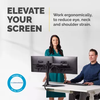 Fellowes Seasa dviejų monitorų laikiklis – laisvai pastatomas monitorių stovas 8 kg 27 colių ekranams – ergonomiškas reguliuojamas monitoriaus laikiklis – pakreipimas 45° pasukimas 120° sukimas 360°, VESA 75 x 75/100 x 100 – juodas