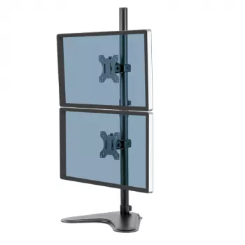 Fellowes Seasa dviejų monitorų stovas – laisvai pastatomas monitorių laikiklis 8 kg 32 colių ekranams – ergonomiškas reguliuojamas monitoriaus stovas – pakreipimas 45°, pasukimas 120°, sukimas 360°, VESA 75 x 75/100 x 100 – juodas