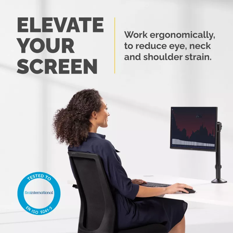 Fellowes Reflex monitorio laikiklis - monitoriaus stovas 8 kg 32 colių ekranams - reguliuojamas monitoriaus laikiklis ant stalo - pakreipimas 45° pasukimas 180° sukimas 360°, VESA 75x75/100x100 - juodas