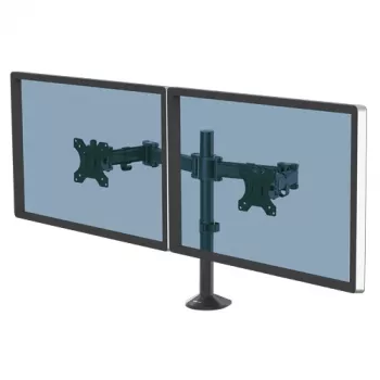Fellowes Reflex – dviejų monitorių laikiklis stalviršiui, 8 kg, 27 colių ekranams, juodas