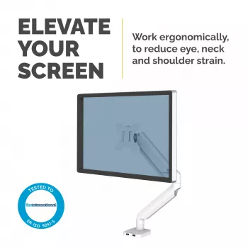 Fellowes Platinum Series monitor laikiklis – 8 kg, iki 40 colių ekranams, reguliuojamas, VESA 75x75/100x100, baltas