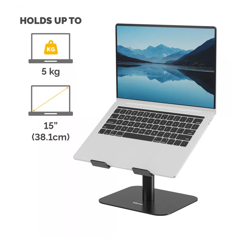 Fellowes Alumia stovas nešiojamam kompiuteriui, ant stalo, juodas, iki 15 colių, 5 kg