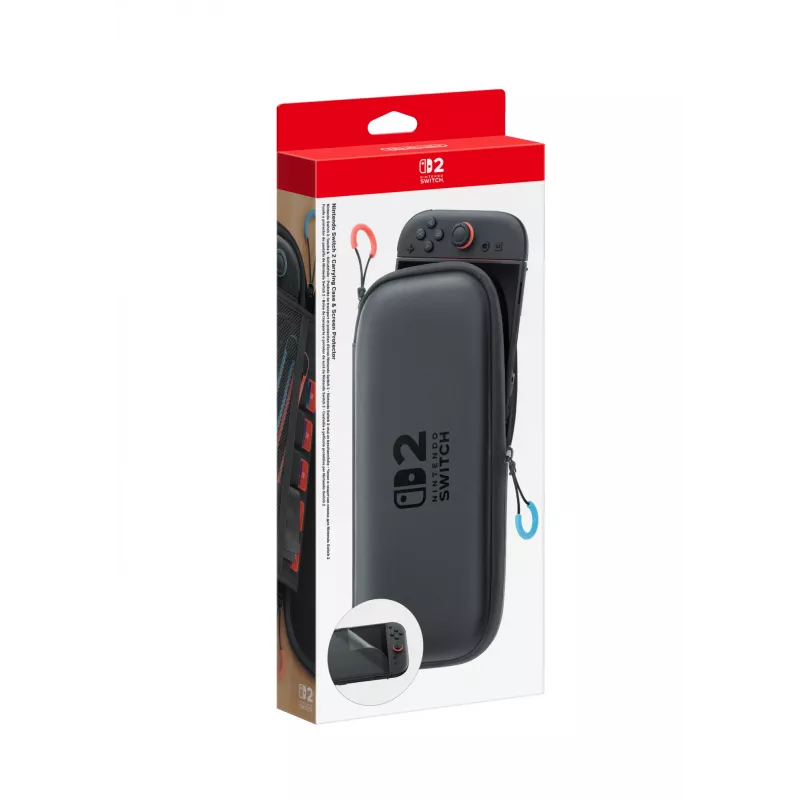 Nintendo Switch 2 nešiojimo dėklas su ekrano apsauga, kietas korpusas, Nintendo, juoda, Nintendo Switch 2, užtrauktukas, 142 mm