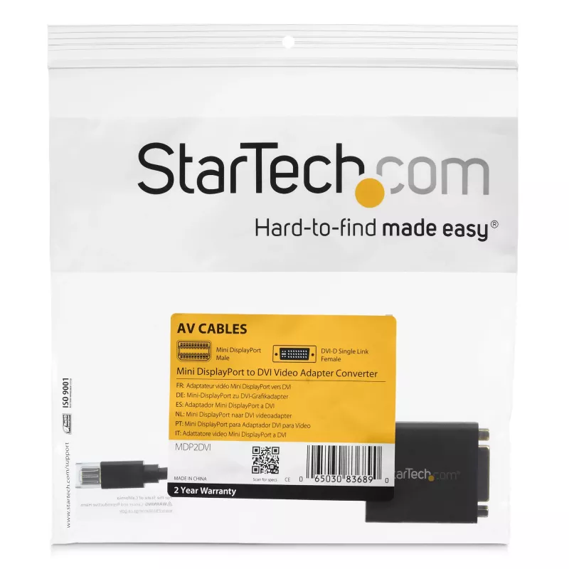 StarTech.com Mini DisplayPort į DVI adapteris – Mini DP į DVI-D keitiklis – 1080p vaizdas – VESA sertifikuotas – mDP arba Thunderbolt 1/2 Mac/PC prie DVI monitoriaus – mDP 1.2 į DVI Single-Link kištukas