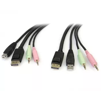 StarTech.com 1,8 m 4-in-1 USB DisplayPort KVM laidas su garsu ir mikrofonu