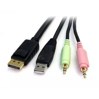 StarTech.com 1,8 m 4-in-1 USB DisplayPort KVM laidas su garsu ir mikrofonu