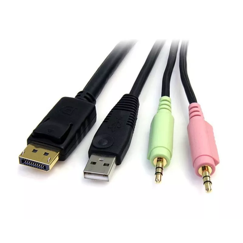 StarTech.com 1,8 m 4-in-1 USB DisplayPort KVM laidas su garsu ir mikrofonu