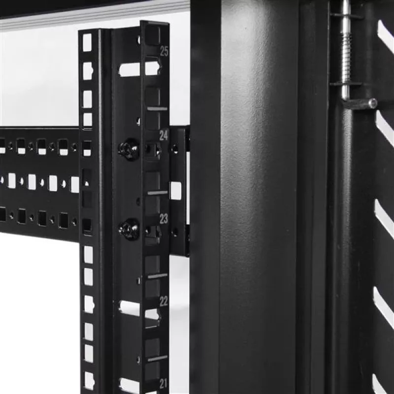 StarTech.com 4-Post 25U Server Rack Cabinet, užrakinamas 19 colių duomenų stovo korpusas kompiuterinei / AV / IT įrangai, biuro / namų tinklo stovas su ratukais ir reguliuojamais montavimo bėgeliais