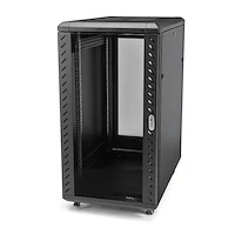 StarTech.com 4-Post 25U Server Rack Cabinet, užrakinamas 19 colių duomenų stovo korpusas kompiuterinei / AV / IT įrangai, biuro / namų tinklo stovas su ratukais ir reguliuojamais montavimo bėgeliais