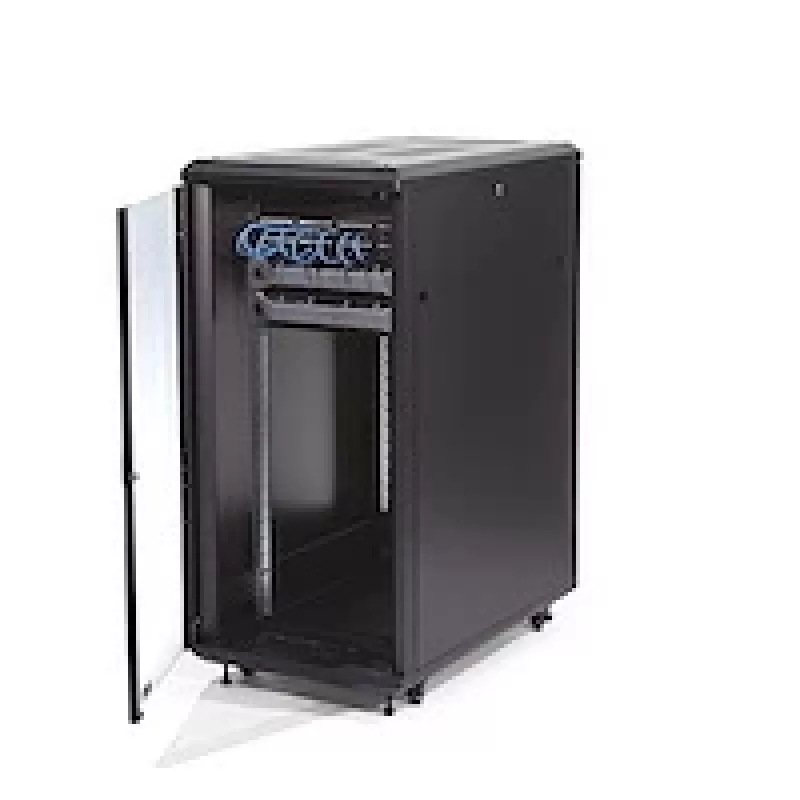 StarTech.com 4-Post 25U Server Rack Cabinet, užrakinamas 19 colių duomenų stovo korpusas kompiuterinei / AV / IT įrangai, biuro / namų tinklo stovas su ratukais ir reguliuojamais montavimo bėgeliais