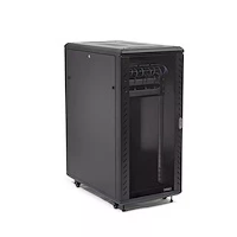 StarTech.com 4-Post 25U Server Rack Cabinet, užrakinamas 19 colių duomenų stovo korpusas kompiuterinei / AV / IT įrangai, biuro / namų tinklo stovas su ratukais ir reguliuojamais montavimo bėgeliais