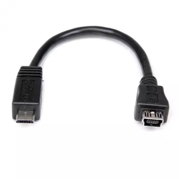 StarTech.com 6 colių Micro USB į Mini USB adapterio laidas M/F, 0,15 m, Mini-USB B, Micro-USB A, Kištukas/Lizdas, Juoda