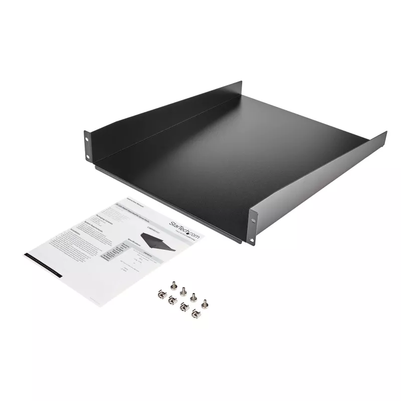 StarTech.com CABSHELF22 2U fiksuota lentyna serverio stovui – 22 colių gylio, juoda, 23 kg keliamoji galia