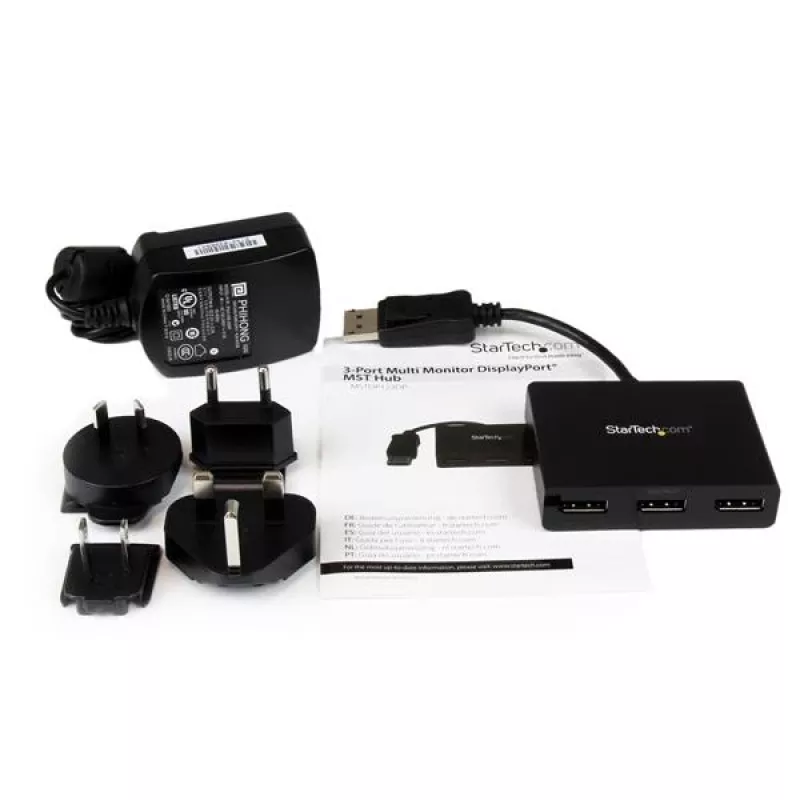 StarTech.com 3 prievadų kelių monitorių adapteris – DisplayPort 1.2 MST šakotuvas iki dviejų 4K 30Hz ir vieno 1080p – vaizdo skirstytuvas išplėstiniam darbalaukiui, skirtas tik Windows PC – DP į 3x DP monitorius