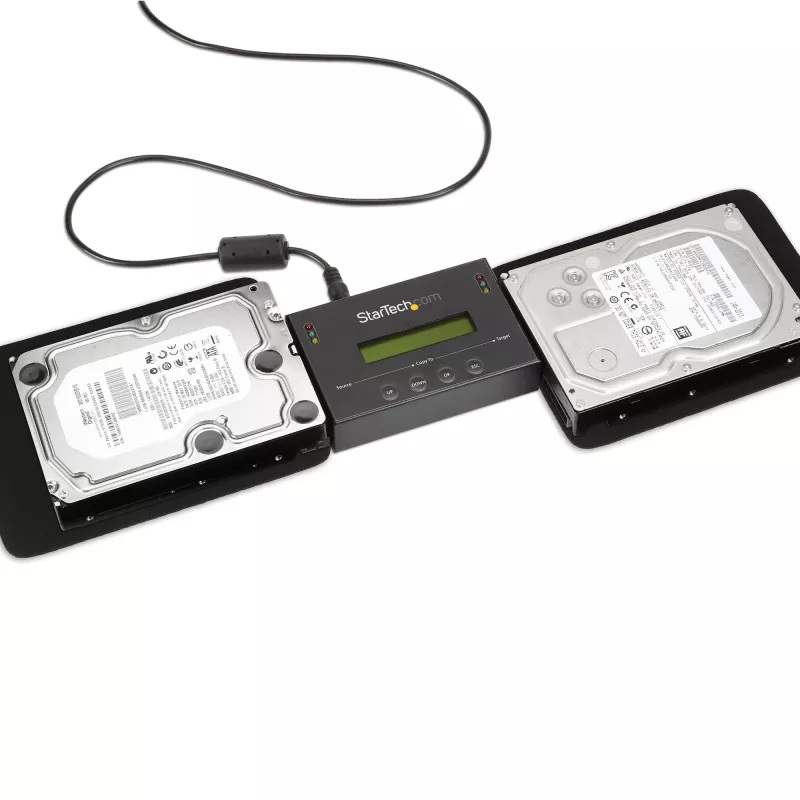 StarTech.com SATDUP11 1:1 atskiras standžiųjų diskų kopijavimo ir trynimo įrenginys, SATA HDD/SSD, LCD ekranas, TAA, nepriklausomas nuo OS