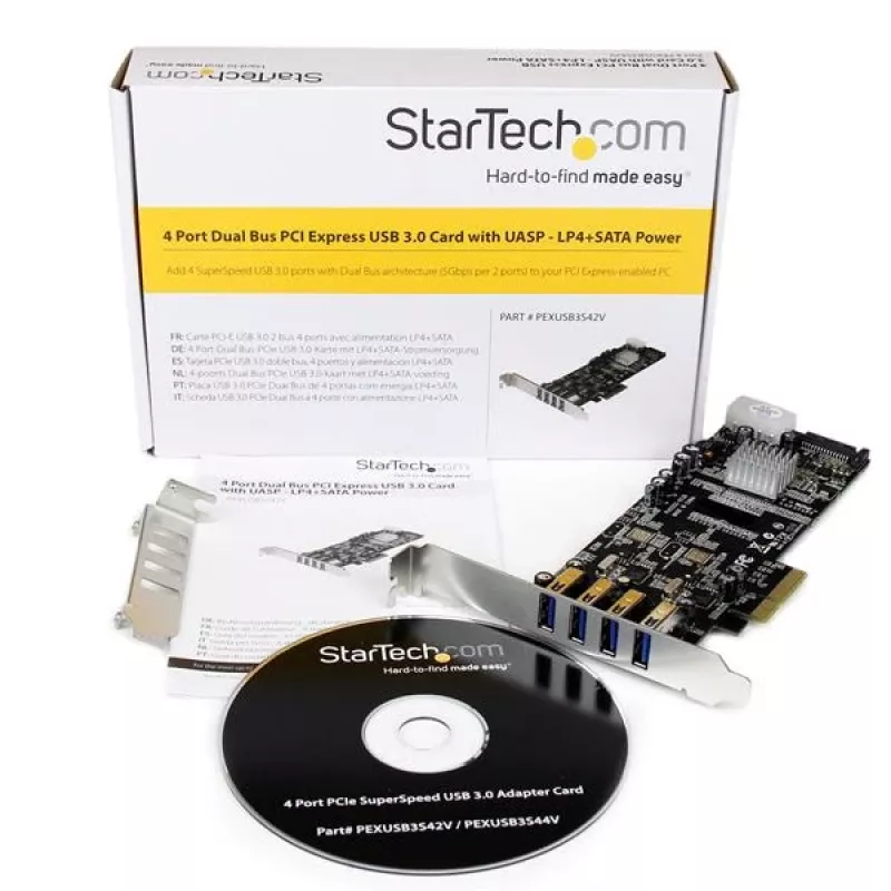 StarTech.com 4 prievadų PCI Express (PCIe) SuperSpeed USB 3.0 kortelė su 2 atskirais 5Gbps kanalais - UASP - SATA / LP4 maitinimas