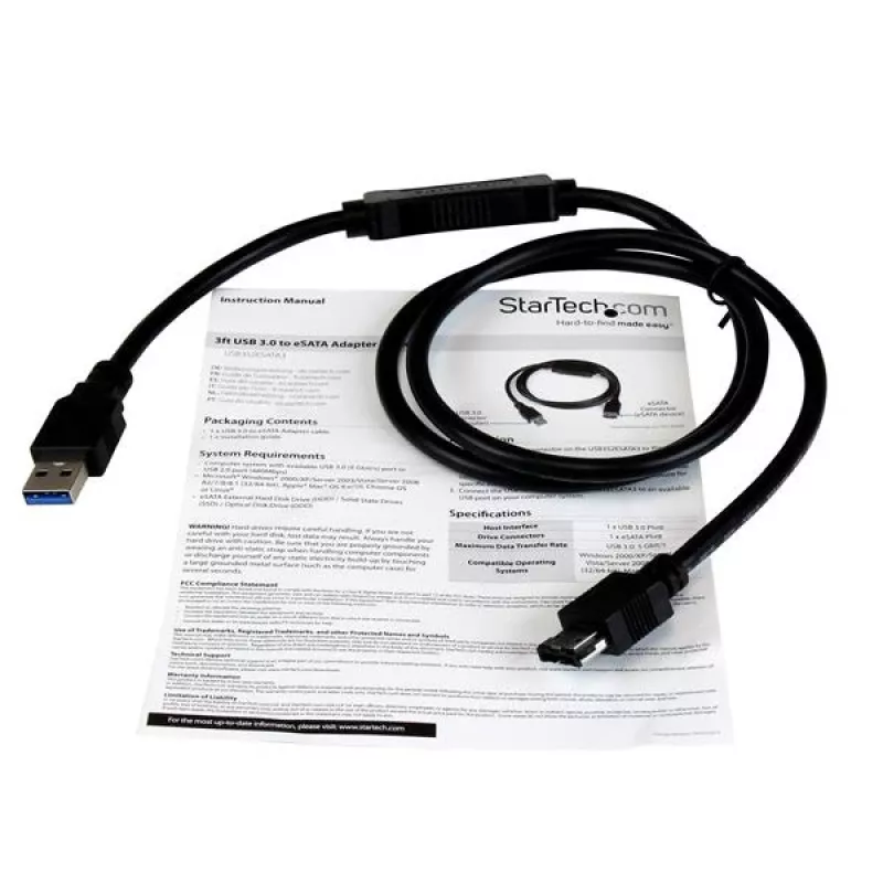 StarTech.com USB 3.0 į eSATA HDD / SSD / ODD adapterio laidas - 3 pėdų eSATA kietojo disko į USB 3.0 adapterio laidas - SATA 6 Gbps