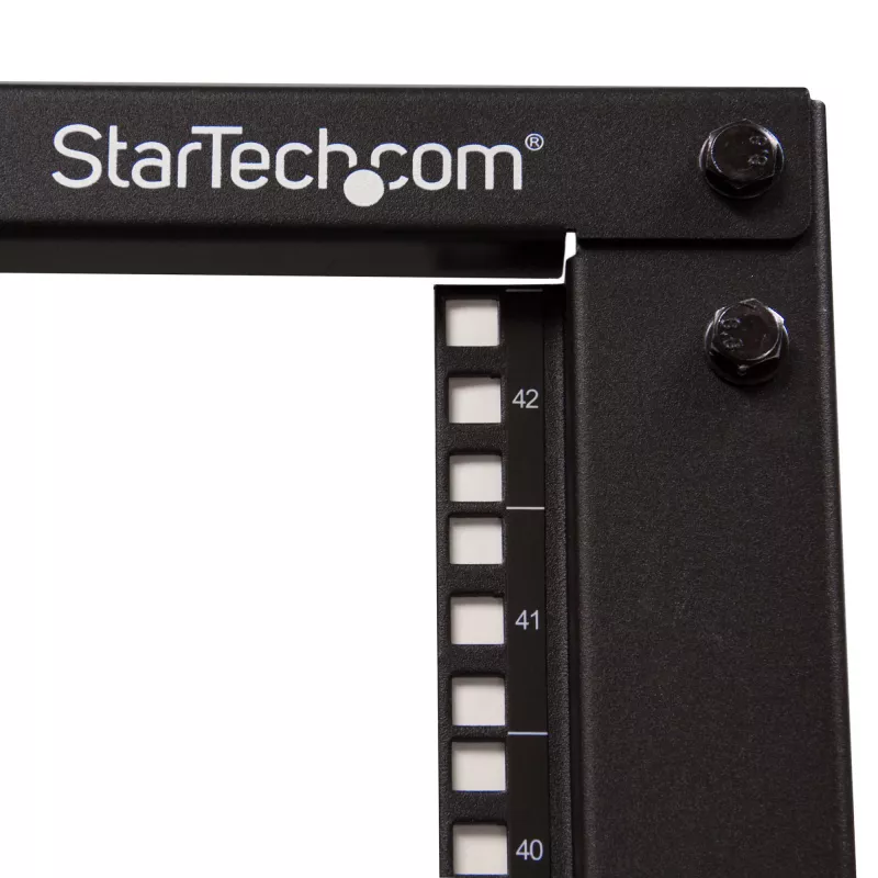 StarTech.com 4-Post 42U mobilus atviro rėmo serverių stovas, keturių stulpų 19 colių tinklo stovas su ratukais, reguliuojamo gylio riedantis stovas kompiuteriams/AV/duomenų/IT įrangai - ratukai, išlyginimo kojelės arba tvirtinimas prie grindų