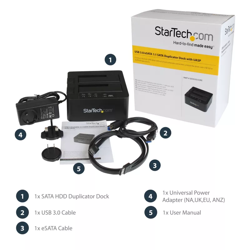 StarTech.com SDOCK2U33RE dviejų lizdų standžiųjų diskų dublikatorius / dokas, USB 3.0 / eSATA, 2,5/3,5 col. SATA III HDD/SSD