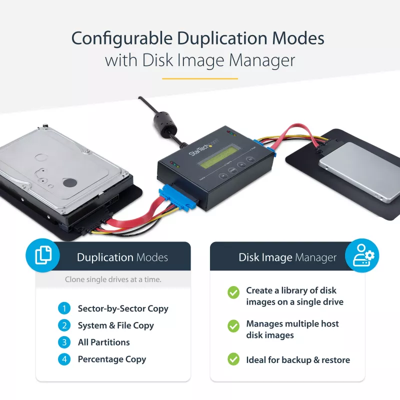 StarTech.com SATDUP11IMG – autonominis 1:1 SATA HDD/SSD kopijavimo įrenginys su disko atvaizdų tvarkykle