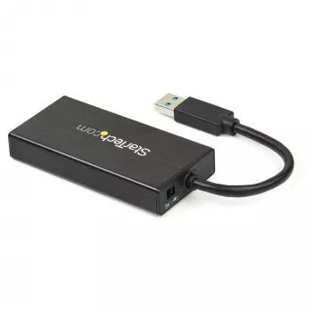 StarTech.com ST3300GU3B 3 prievadų nešiojamas USB 3.2 Gen 1 šakotuvas su Gigabit Ethernet ir įmontuotu kabeliu – aliuminis