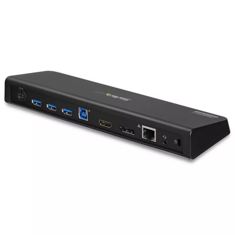 StarTech.com USB 3.0 dokavimo stotelė dviem monitoriams su HDMI ir 4K DisplayPort - USB 3.0 į 4x USB-A, Ethernet, HDMI ir DP - universali USB Type A nešiojamojo kompiuterio dokavimo stotelė, skirta Mac ir Windows