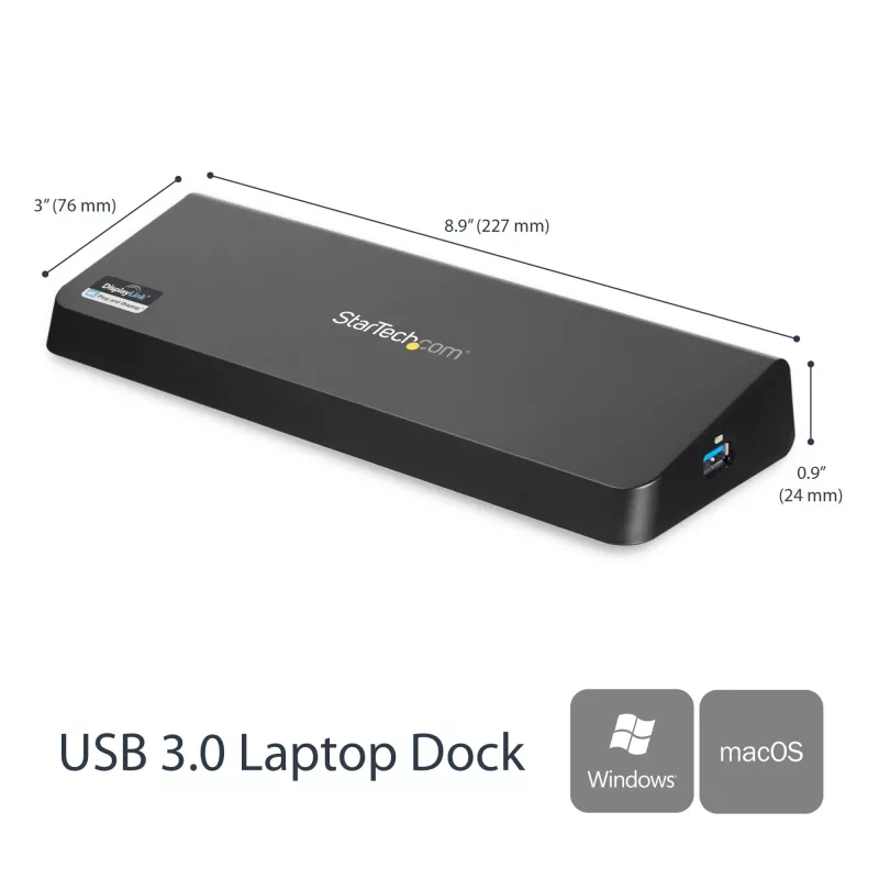 StarTech.com USB 3.0 dokavimo stotelė dviem monitoriams su HDMI ir 4K DisplayPort - USB 3.0 į 4x USB-A, Ethernet, HDMI ir DP - universali USB Type A nešiojamojo kompiuterio dokavimo stotelė, skirta Mac ir Windows