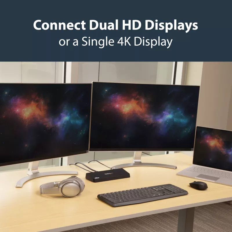 StarTech.com USB 3.0 dokavimo stotelė dviem monitoriams su HDMI ir 4K DisplayPort - USB 3.0 į 4x USB-A, Ethernet, HDMI ir DP - universali USB Type A nešiojamojo kompiuterio dokavimo stotelė, skirta Mac ir Windows