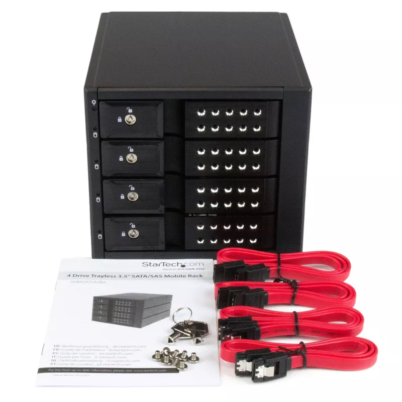 StarTech.com 4 lizdų aliumininis bekrepšis karšto keitimo mobilių diskų krepšys su backplane 3,5 colio SAS II/SATA III - 6 Gbps HDD