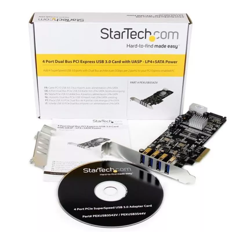 „StarTech.com“ 4 prievadų PCI Express USB 3.0 kortelė, PCIe, USB 3.2 Gen 1 (3.1 Gen 1), pilno / žemo profilio, PCI 2.0, juoda, nerūdijantis plienas, 3 m