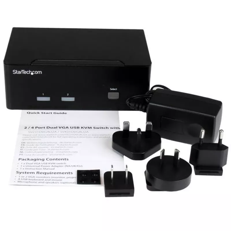 StarTech.com 2 prievadų KVM jungiklis su dvigubu VGA - USB 2.0, 1920 x 1200 pikselių, Full HD, 18 W, Juoda