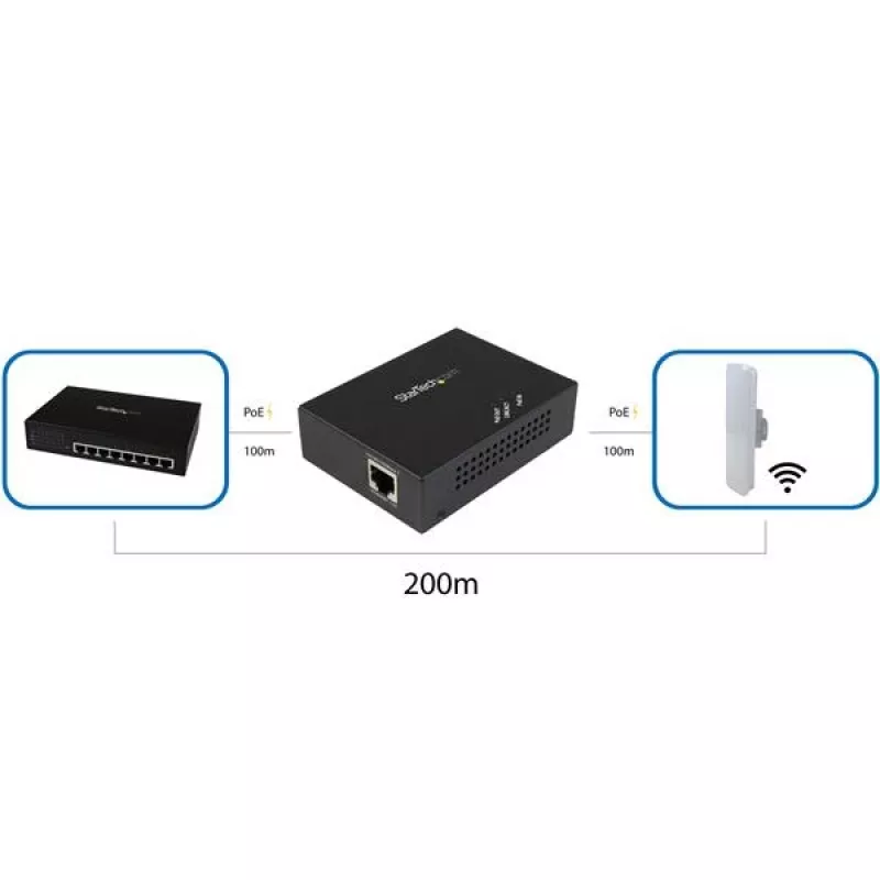 „StarTech.com“ 1 prievado Gigabit PoE+ prailgintuvas – 802.3at ir 802.3af – 100 m (330 pėdų)