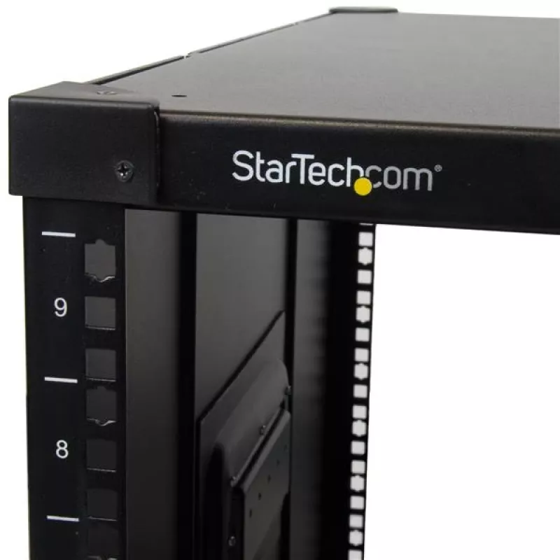 StarTech.com 4-Post 9U mobilus atviro rėmo serverių stovas ant ratukų, 19 colių riedantis stovas siauroms erdvėms namuose/biuruose, mažas duomenų stovas kompiuterinei/AV/IT įrangai – atitinka TAA reikalavimus