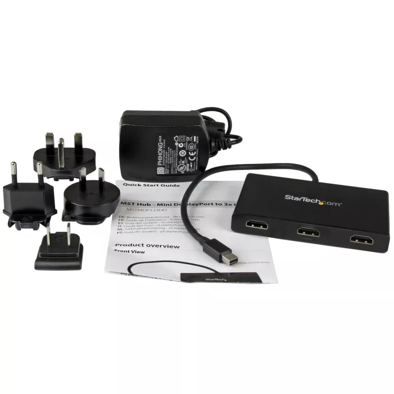 StarTech.com 3 prievadų kelių monitorių adapteris – Mini DisplayPort į HDMI MST centras – Trigubas 1080p arba Dvigubas 4K 30 Hz – Vaizdo skirstytuvas išplėstiniam darbalaukiui tik sistemoje Windows – mDP 1.2 į 3x HDMI