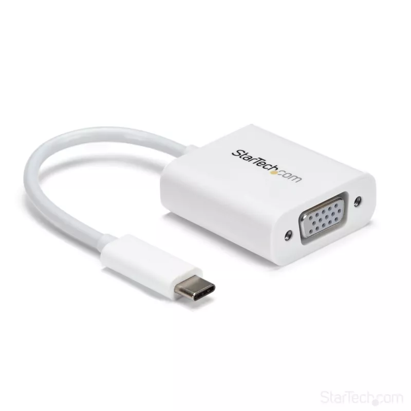 StarTech.com USB-C į VGA adapteris - Baltas, 3.2 Gen 1 (3.1 Gen 1), USB Type-C, VGA (D-Sub) išėjimas, 1920 x 1200 pikselių