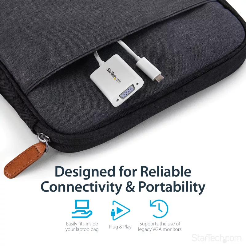StarTech.com USB-C į VGA adapteris - Baltas, 3.2 Gen 1 (3.1 Gen 1), USB Type-C, VGA (D-Sub) išėjimas, 1920 x 1200 pikselių