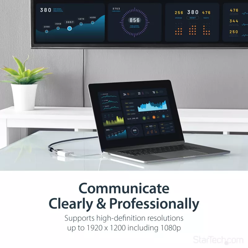 StarTech.com USB-C į VGA adapteris - Baltas, 3.2 Gen 1 (3.1 Gen 1), USB Type-C, VGA (D-Sub) išėjimas, 1920 x 1200 pikselių