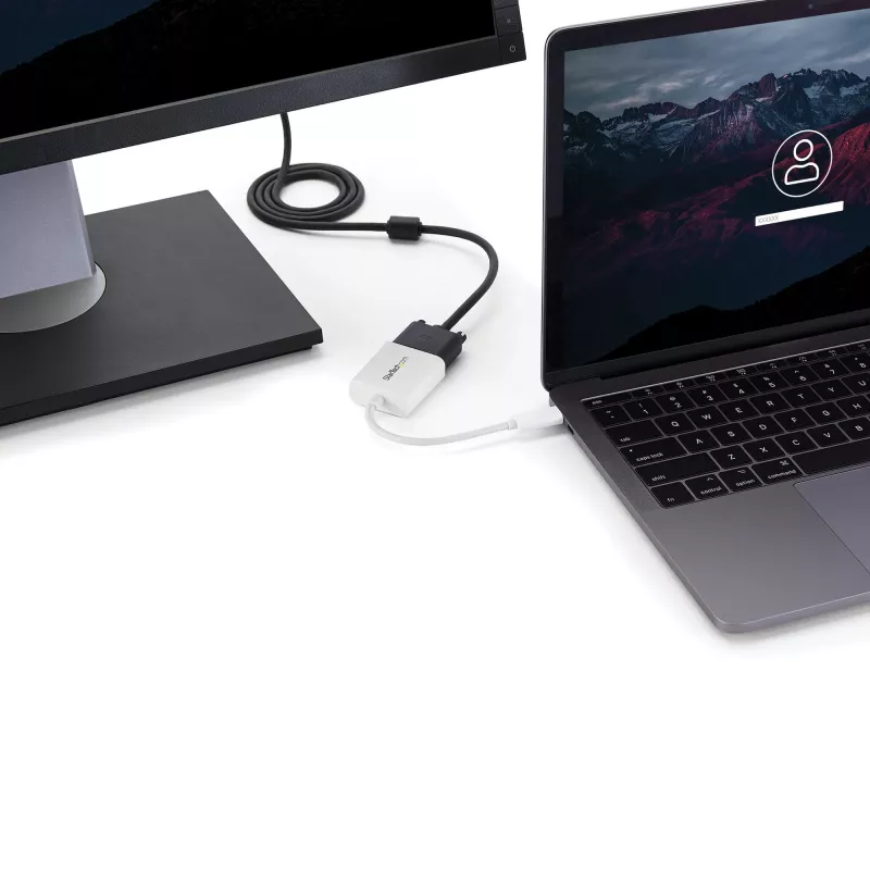 StarTech.com USB-C į VGA adapteris - Baltas, 3.2 Gen 1 (3.1 Gen 1), USB Type-C, VGA (D-Sub) išėjimas, 1920 x 1200 pikselių