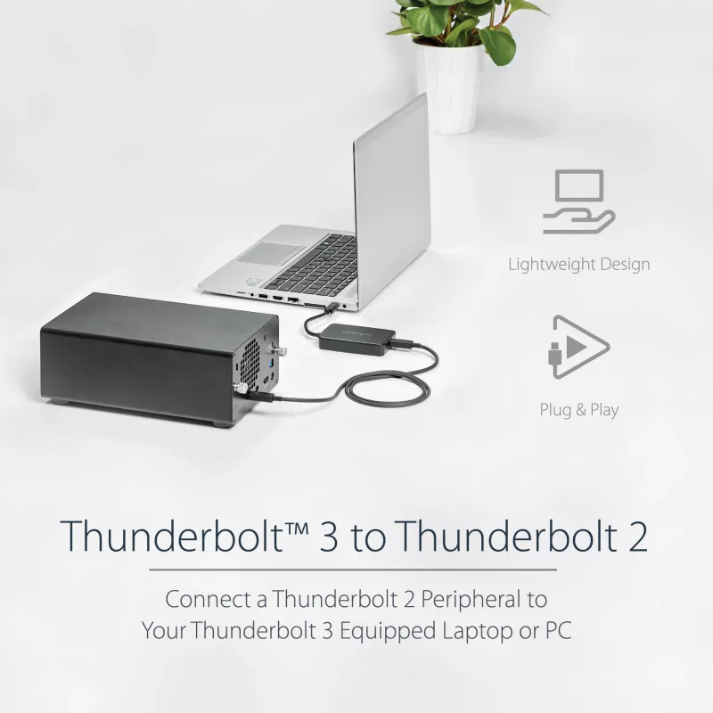 StarTech.com Thunderbolt 3 į Thunderbolt 2 adapteris - TB3 nešiojamas kompiuteris prie TB2 ekranų ir įrenginių - Thunderbolt 2 20Gbps arba Thunderbolt 1 10Gbps keitiklis - Thunderbolt 3 sertifikuotas - Windows/Mac