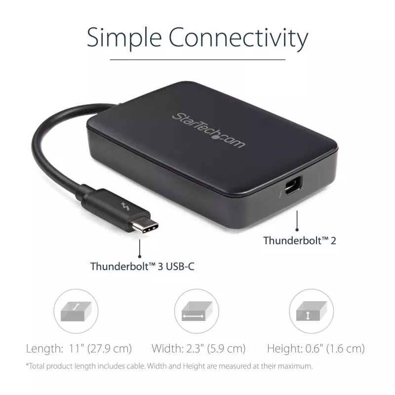 StarTech.com Thunderbolt 3 į Thunderbolt 2 adapteris - TB3 nešiojamas kompiuteris prie TB2 ekranų ir įrenginių - Thunderbolt 2 20Gbps arba Thunderbolt 1 10Gbps keitiklis - Thunderbolt 3 sertifikuotas - Windows/Mac