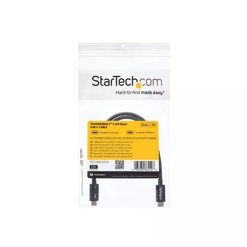 StarTech.com 0,5 m Thunderbolt 3 (40 Gbps) USB-C laidas – suderinamas su Thunderbolt, USB ir DisplayPort