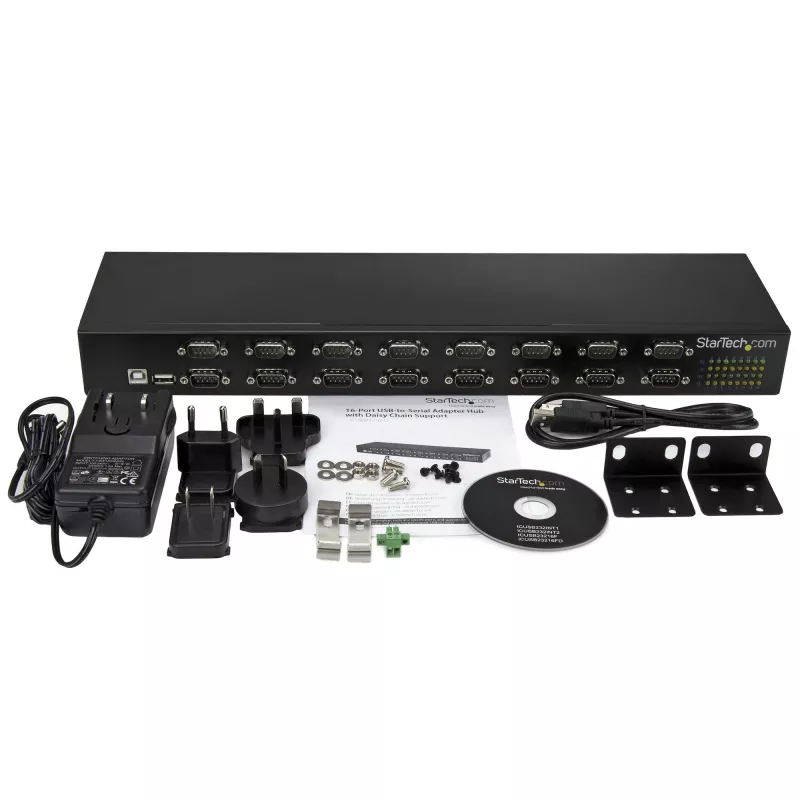 StarTech.com 16 prievadų USB į serialą adapterio šakotuvas, USB 2.0 Type-B, Serial, 480 Mbit/s, Juoda, Plienas, 36 W