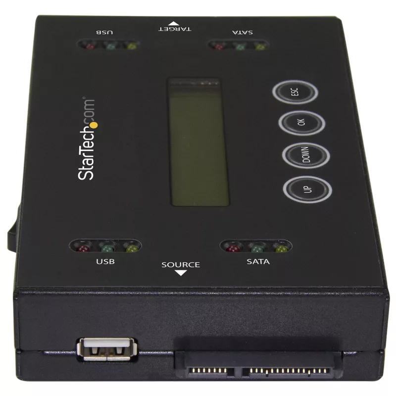Startech.com SU2DUPERA11 – 1:1 autonominis kietojo disko kopijavimo ir trynimo įrenginys, USB atmintukų ir SATA HDD/SSD klonavimo bei trynimo įrenginys, LCD ekranas, TAA atitiktis, nepriklausomas nuo OS