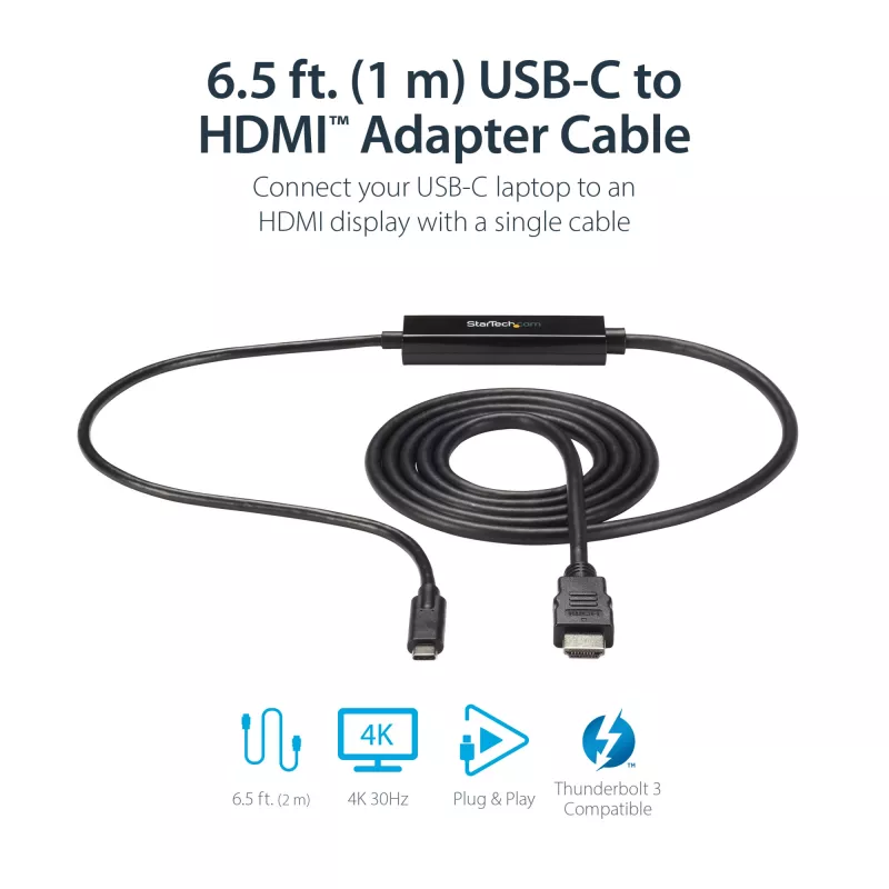StarTech.com 3 pėdų (1 m) USB C į HDMI kabelis - 4K 30Hz USB Type-C į HDMI vaizdo keitiklis - USB-C DP Alt režimo į HDMI monitoriaus adapterio laidas - suderinamas su Thunderbolt