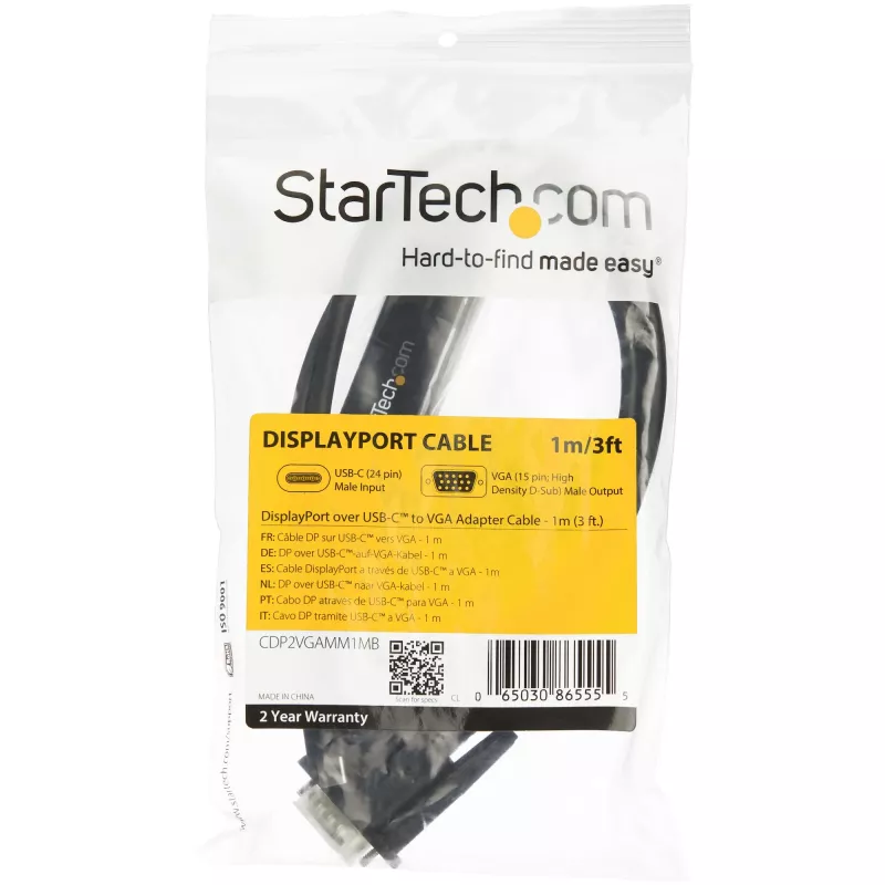 StarTech.com 1 m USB-C į VGA aktyvus adapterio kabelis - 1920x1200/1080p, Thunderbolt 3 suderinamas, DP Alt Mode HBR2